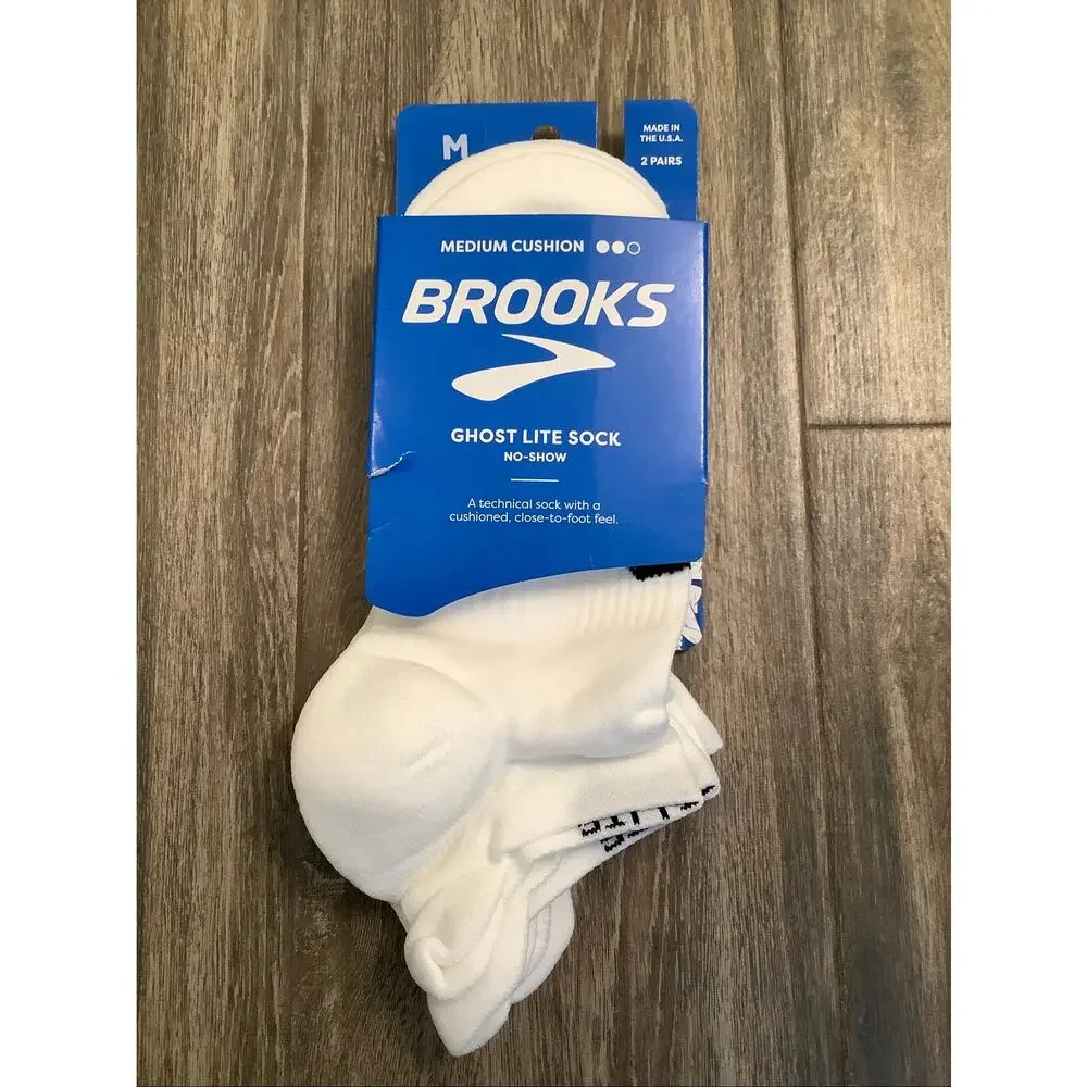 Brooks Unisex Medium White 2-Pack Ghost Lite Athleisure No Show Socks D2-8